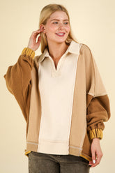 Color Block Johnny Collar Frenchy Terry Sweatshirt Very J